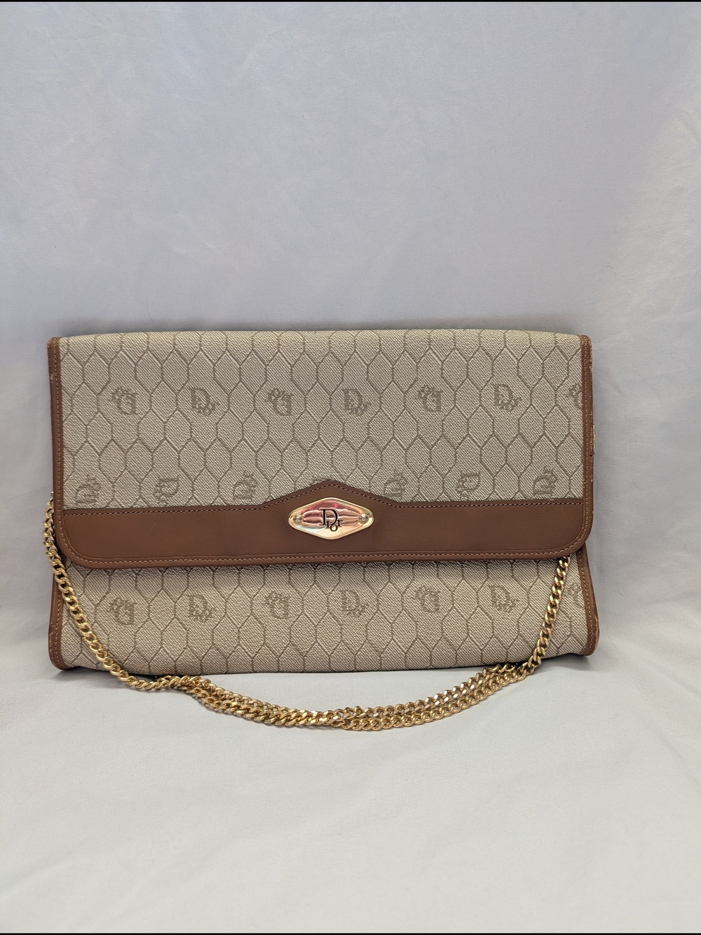 Dior Beige Monogram Chain Clutch